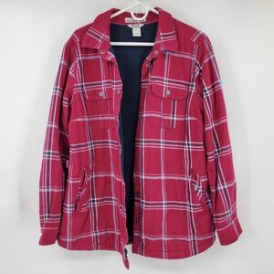 Duluth Trading Co Free Swingin Flannel Fleece Lined Shirt Jacket Red Plaid XL